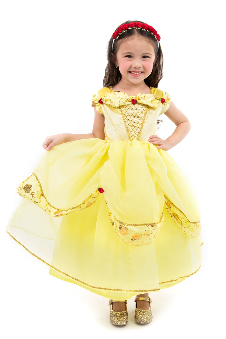 Little Adventures Girls' Deluxe Yellow Beauty Dress
