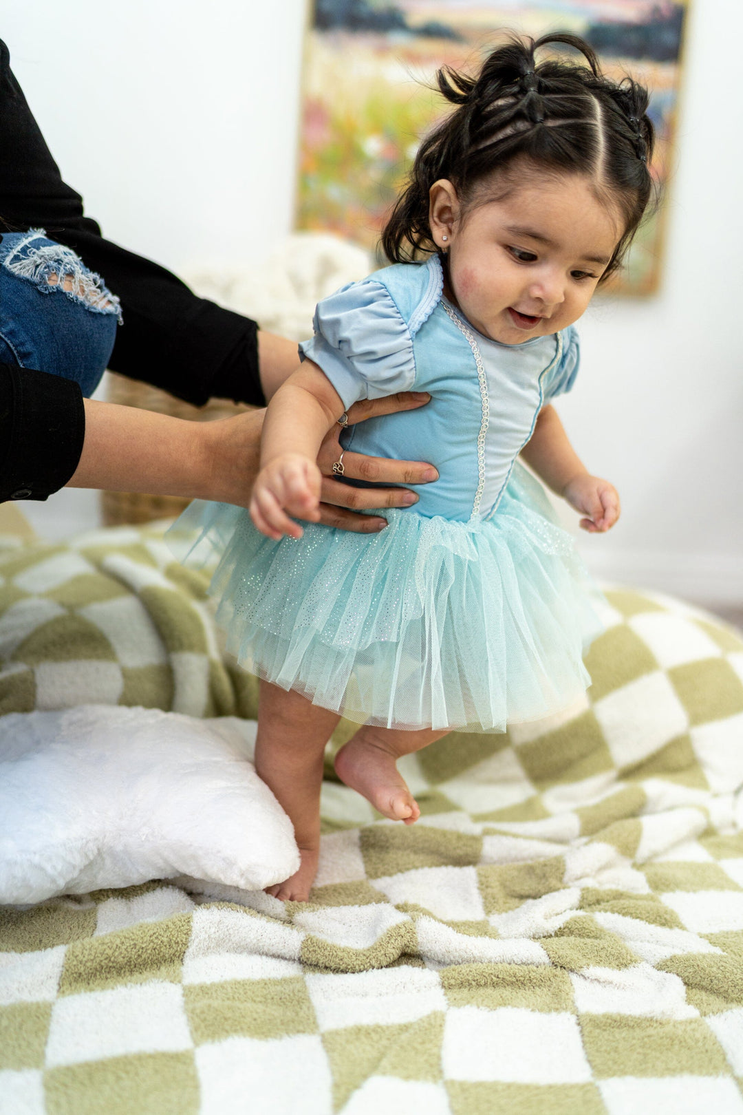 blue dress infant Baby Cinderella 6-9-months toxic materials Adult Collection Color:White + Black Striped Suit The Cruella Dress: Halter