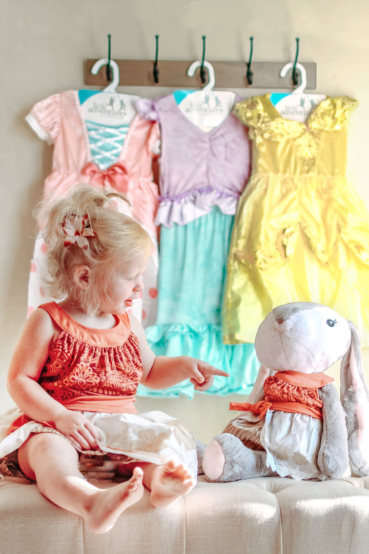 strapless open back dress Little Adventures Doll Dress Island Princess with Hair Clip