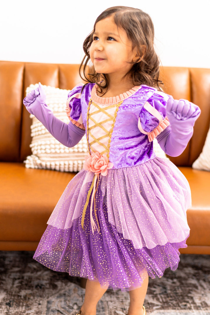 princess dress with gloves Girls Sofia Princess Dress with Gloves Female Sequin Costume, Size for Little Girls 3-9y, Toddler Girl's, Size: 120CM(5-6T), Purple