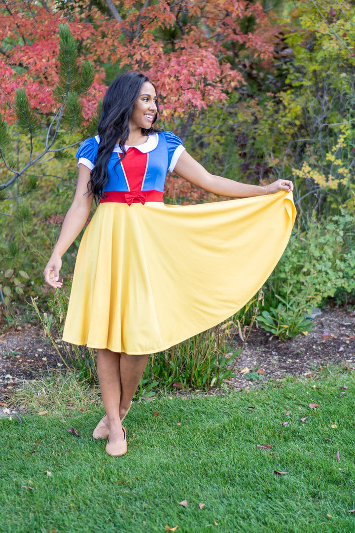 yellow dress with short sleeves Gathered Elbow Sleeve Short Dress in Mustard Tuscan Sun / 2XL